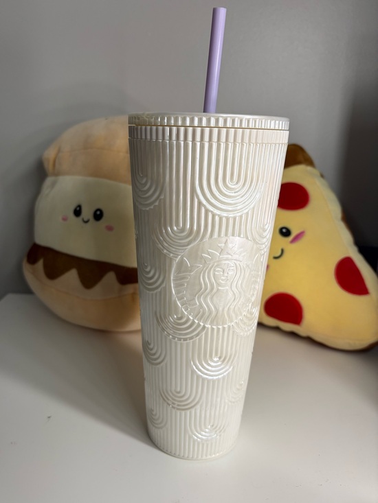 Starbucks Other - Starbucks Cream Textured Tumbler with Light Purple Straw